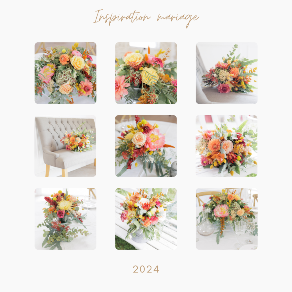 Montage photo de bouquets de mariée thème terra cotta